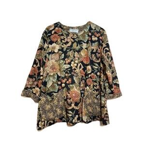 Vintage Art to Wear Jacket Sz S Oversize Fall Floral Cotton Unique Made In USA
